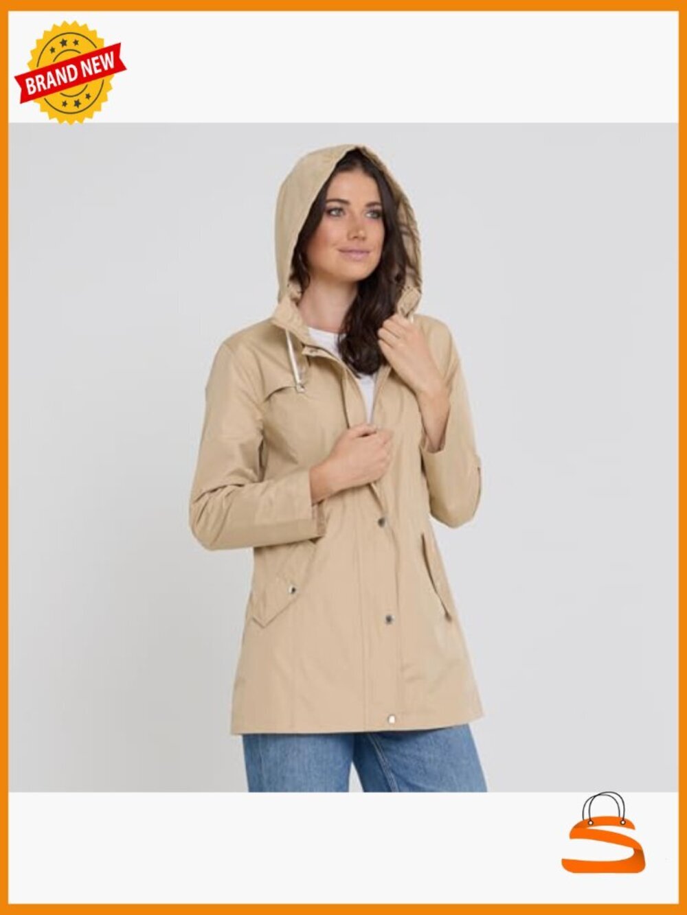 Waterproof Rain Jacket with Hood Anorak Windbreaker Plus Size - Picture 2 of 7